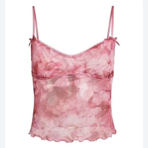 NWT Micas Pink sheer Ruffle Hem Crop Cami Tank Top Whimsical Fairy Small Cami - Picture 1 of 10
